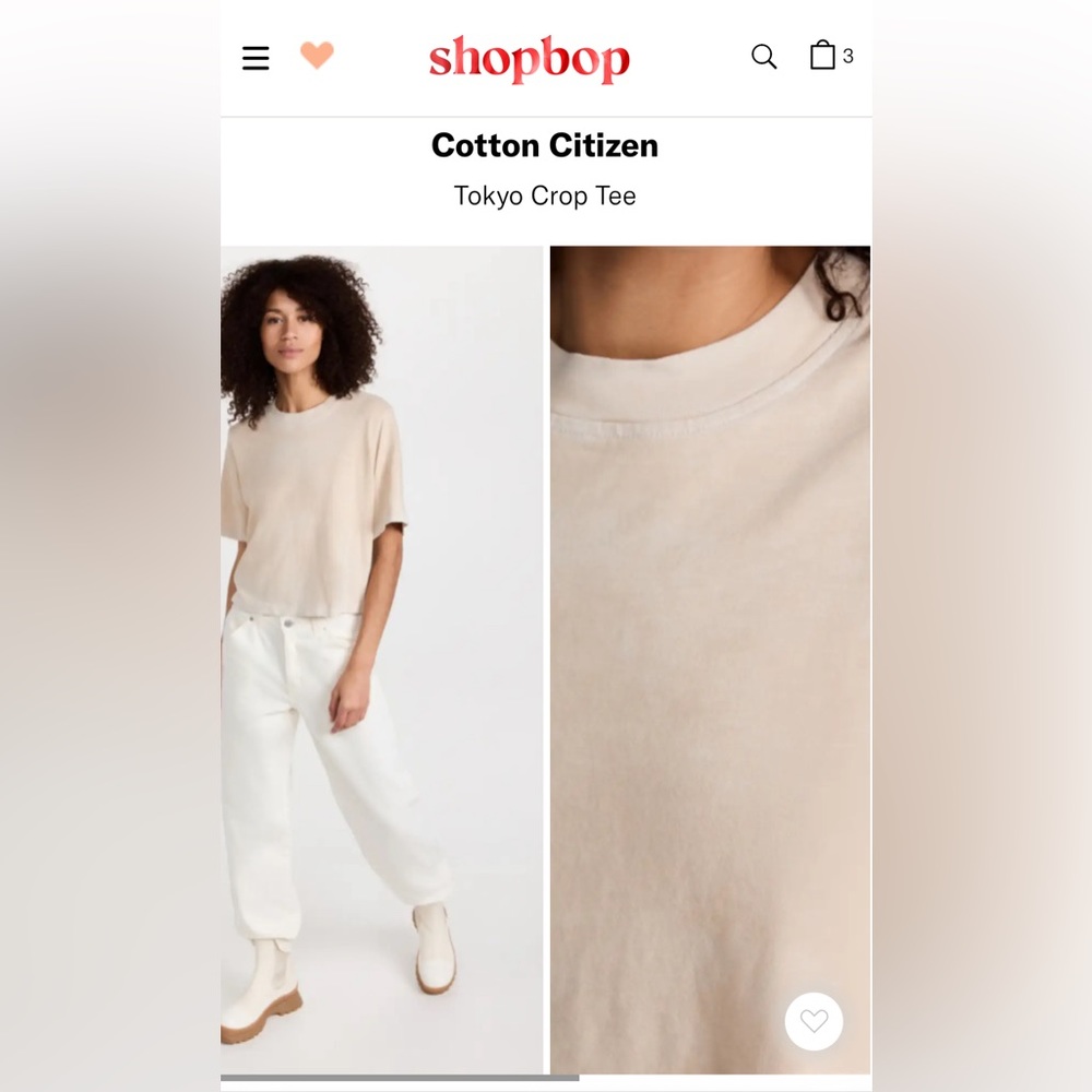 Cotton Citizen Tokyo Crop Tee — Vintage Oatmeal/Cream/Beige, Small